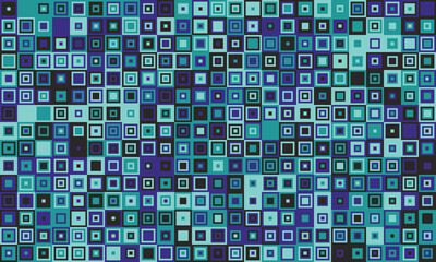 Abstract teal and purple square mosaic pattern.  Perfect for backgrounds, website design, or textile prints. This vibrant, geometric design evokes feelings of technology, data, or modern art.