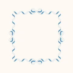 Elegant square frame made of curly blue ribbon with bows on each side. Perfect for greeting cards, invitations, and decorative designs.
