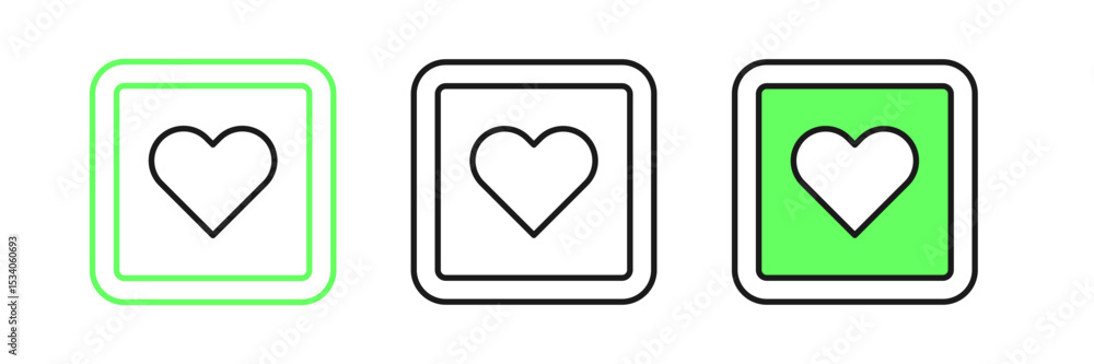 Poster set line like heart icon isolated on white background. counter notification icon. follower insta. ve
