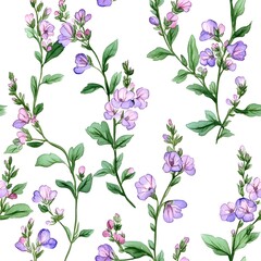 Delicate floral pattern of pastel purple and pink flowers.