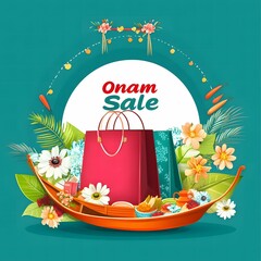 Onam Sale Festive Shopping Bags Flowers Boat