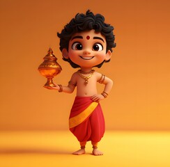 Adorable 3D Render of a Young Boy in Traditional Indian Attire