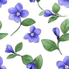 A vibrant floral pattern of delicate periwinkle flowers and leaves.