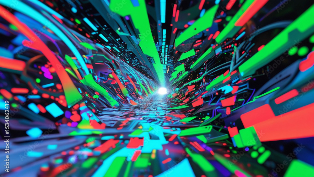 Aufkleber abstract tunnel with neon colors and light at the end creating a futuristic perspective view