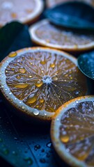 Close-Up of Fresh Citrus Slices With Water Droplets Under Natural Light. AI Generated