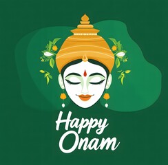 Happy Onam Goddess Green Floral Design Festive Illustration