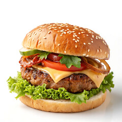 Juicy Cheeseburger with Bacon and Crispy Onions A Delicious Food Photography Image