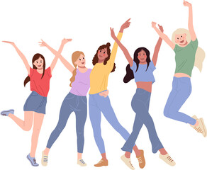 Group of happy women raising hands