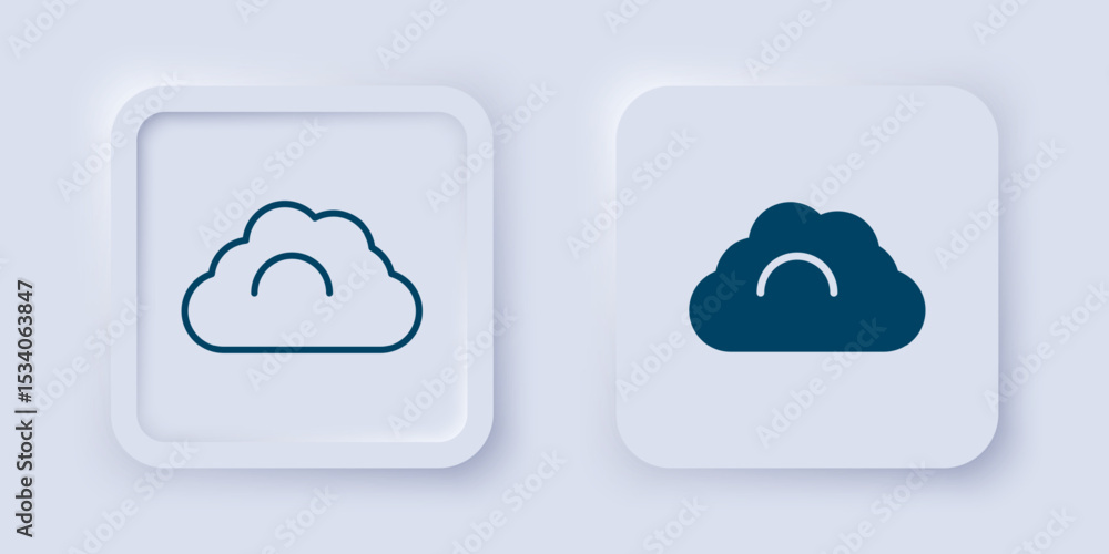 Poster filled and outline cloudy weather icon isolated on grey background. square button. vector