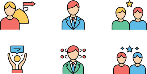 Naklejka premium Illustration of business and achievement icons showing leadership and success on a white background