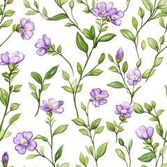 Delicate floral pattern with purple blossoms and green foliage.