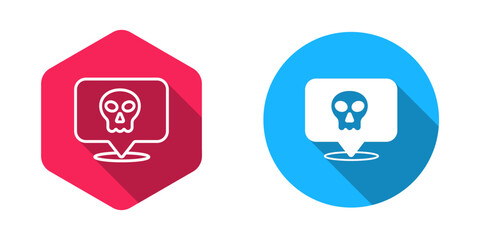 Filled and outline Skull icon isolated with long shadow background. Happy Halloween party. Vector