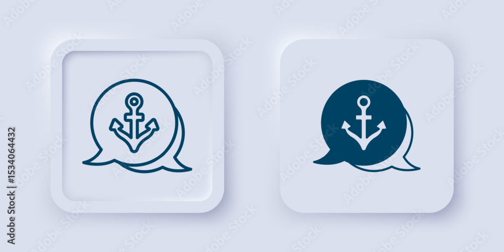 Poster filled and outline anchor icon isolated on grey background. square button. vector