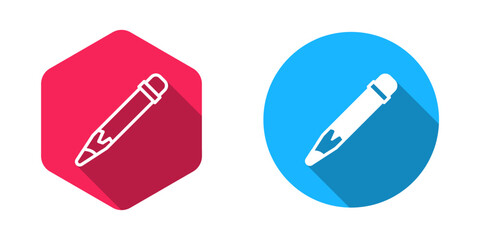 Filled and outline Pencil with eraser icon isolated with long shadow background. Drawing and educational tools. School office symbol. Vector