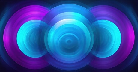 Abstract circles radiate vibrant blue, purple hues. Concentric rings create dynamic visual effect against dark background. Smooth gradients define shapes.