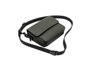 Olive Green Leather Belt Bag with Black Woven Strap and Metal Hardware