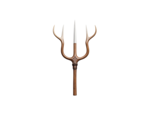 Ornate Wooden Trident with AntlerLike Prongs and Silver Spear Tip