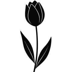 Elegant Black and White Tulip Silhouette Simple Floral Illustration