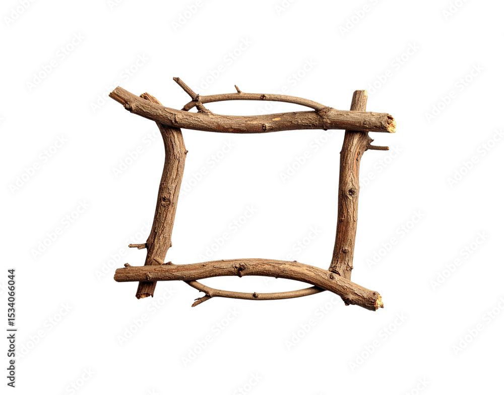 Poster rustic square frame crafted from intertwined brown tree branches with knots and twigs