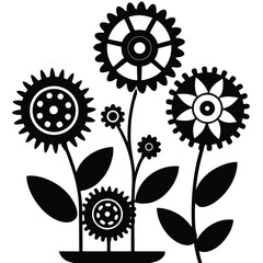 Steampunk Floral Gear Mechanical Flowers Illustration