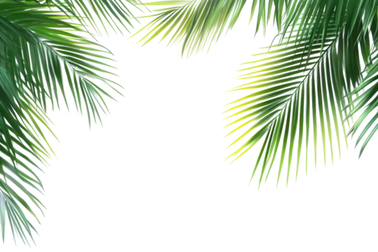 Tropical palm leaf isolated on transparent background showcasing lush greenery and intricate textures, ideal for summer-themed designs and nature-inspired projects