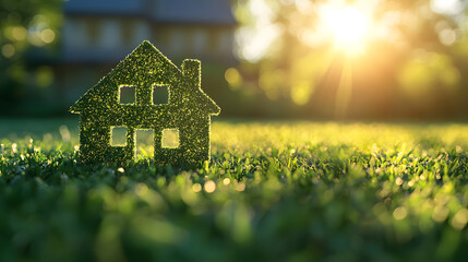 The image portrays a conceptual representation of a green home and environmentally friendly