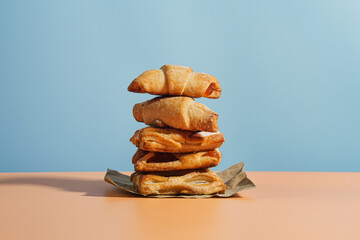 Fresh sweet pastries on a blue background