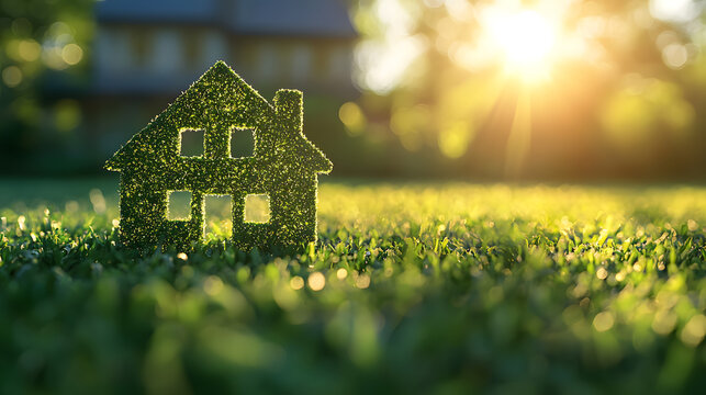 The image portrays a conceptual representation of a green home and environmentally friendly