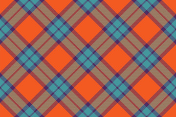 Vibrant diagonal plaid pattern in bold orange, teal, and brown.  Perfect for textile design, website backgrounds, or autumnal themed projects.