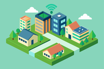 Smart City Isometric Illustration of a Sustainable Urban Landscape