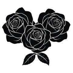 Elegant Black Rose Trio A Classic Floral Illustration