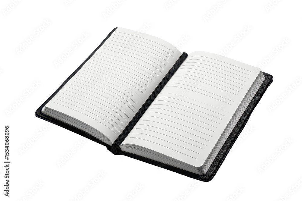 Poster versatile black lined notebook open and closed showcasing smooth pages for writing, journaling, or n