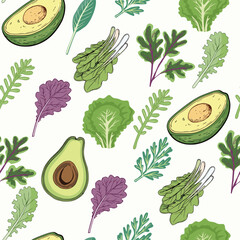  Seamless pattern Arugula, Avocado, Parsley, sage