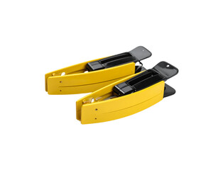 Two Yellow and Black Cable Clips with Open Lids Angled View