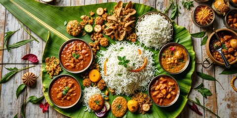 Kerala Onam Sadhya Feast on Banana Leaf