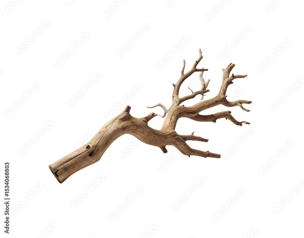 Poster weathered branch with textured bark and multiple twigs against a clean backdrop