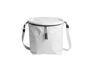 White Crossbody Bag with Black Zipper and Adjustable Shoulder Strap