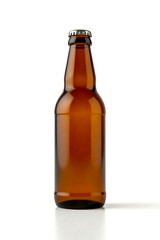 Unbranded amber glass bottle with liquid, professional 3D rendering for product promotion