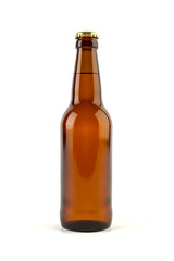 3D bottle mockup for beer or liquor, amber tinted glass, no label, neutral setting