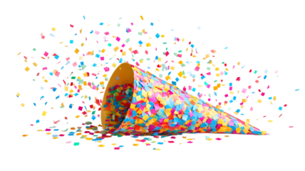 Party confetti explosion from a party favor celebration concept with colorful streamers on a background for festive events and parties