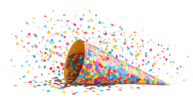 Party confetti explosion from a party favor celebration concept with colorful streamers on a background for festive events and parties