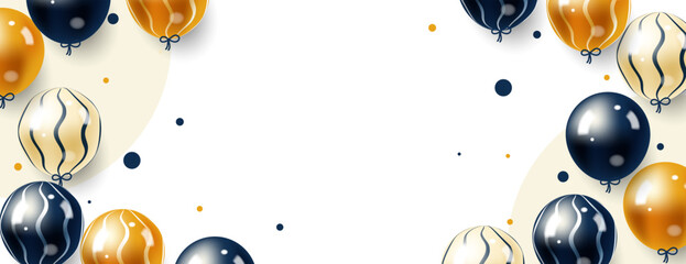Gold and navy balloons on a white background.