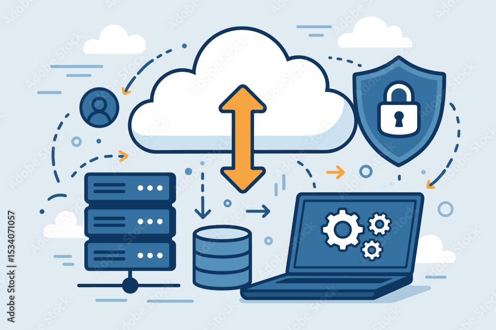 Aufkleber cloud computing technology concept. secure data transfer, network storage, and information processin