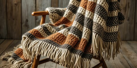 Warm Woolen Blanket Draped on Wooden Chair