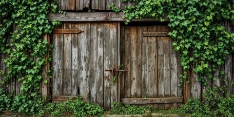 Weathered Barn Door with Lush Ivy Growth