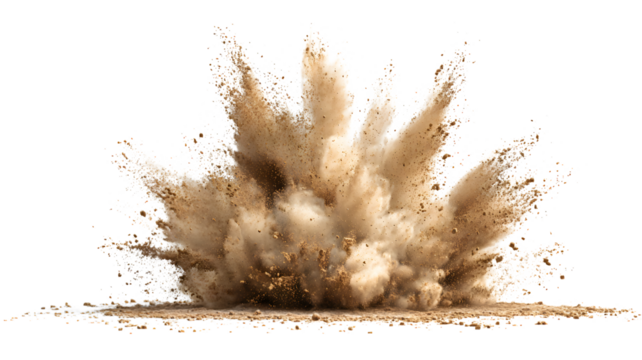 Powerful dust explosion cloud burst rising in the air a dynamic visual of energy and impact with a sandstorm like effect