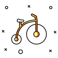 Filled outline Vintage bicycle with one big wheel and one small icon isolated on white background. Bike public transportation sign. Flat filled outline style with shadow. Vector