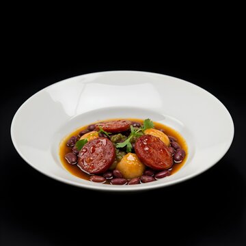 Spanish-style red bean stew with chorizo sausage and smoked paprika - Caparrones