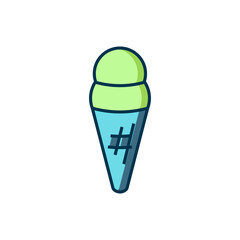 Filled outline Ice cream in waffle cone icon isolated on white background. Sweet symbol. Flat filled outline style with shadow. Vector