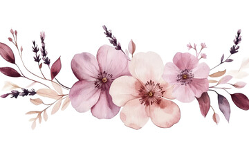 Naklejka premium Elegant watercolor arrangements featuring lavender and delicate flowers in soft shades, perfect for enhancing decor in various settings and celebrations throughout the year